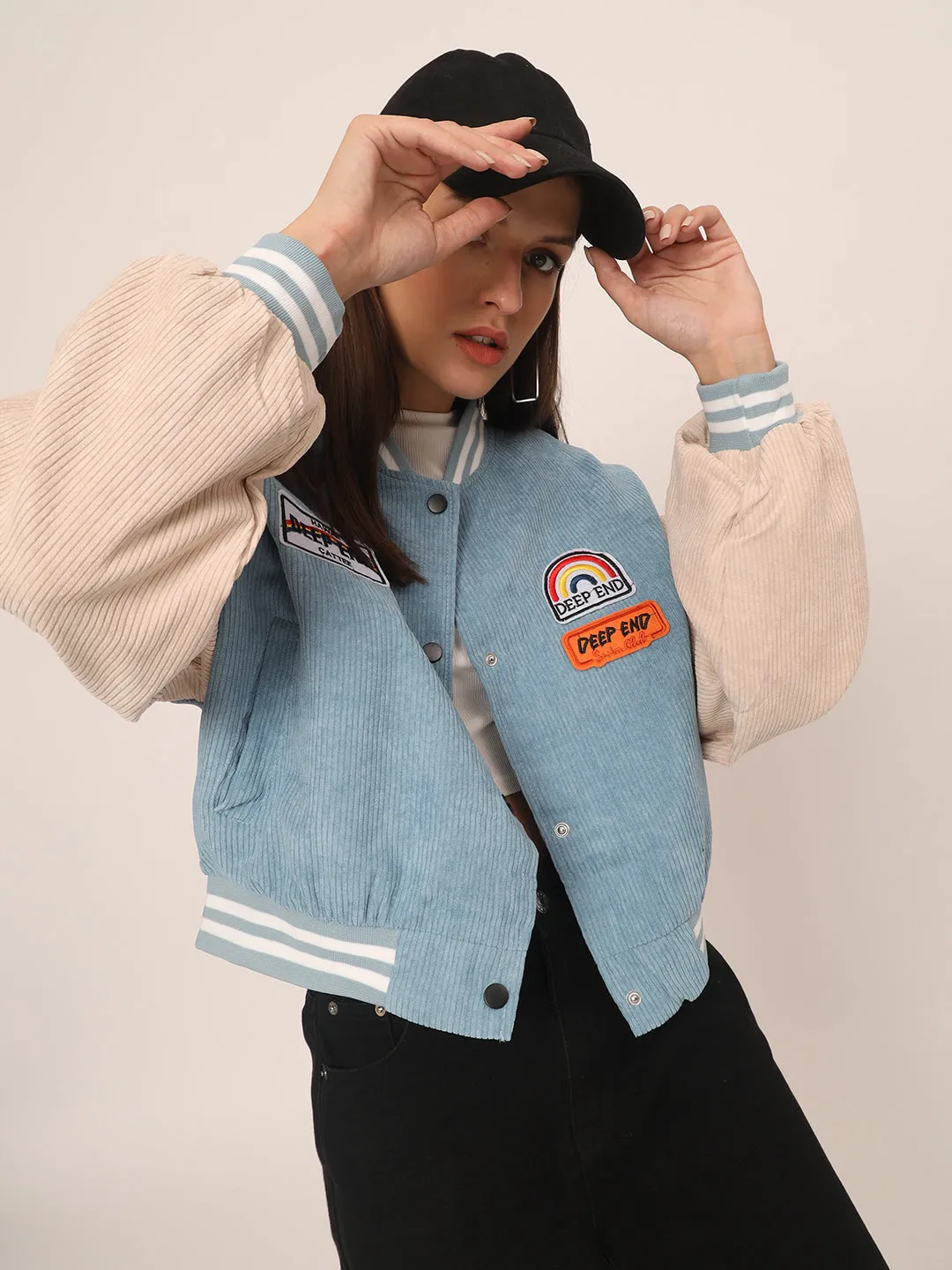 Baggy Varsity Jacket-Sky Blue