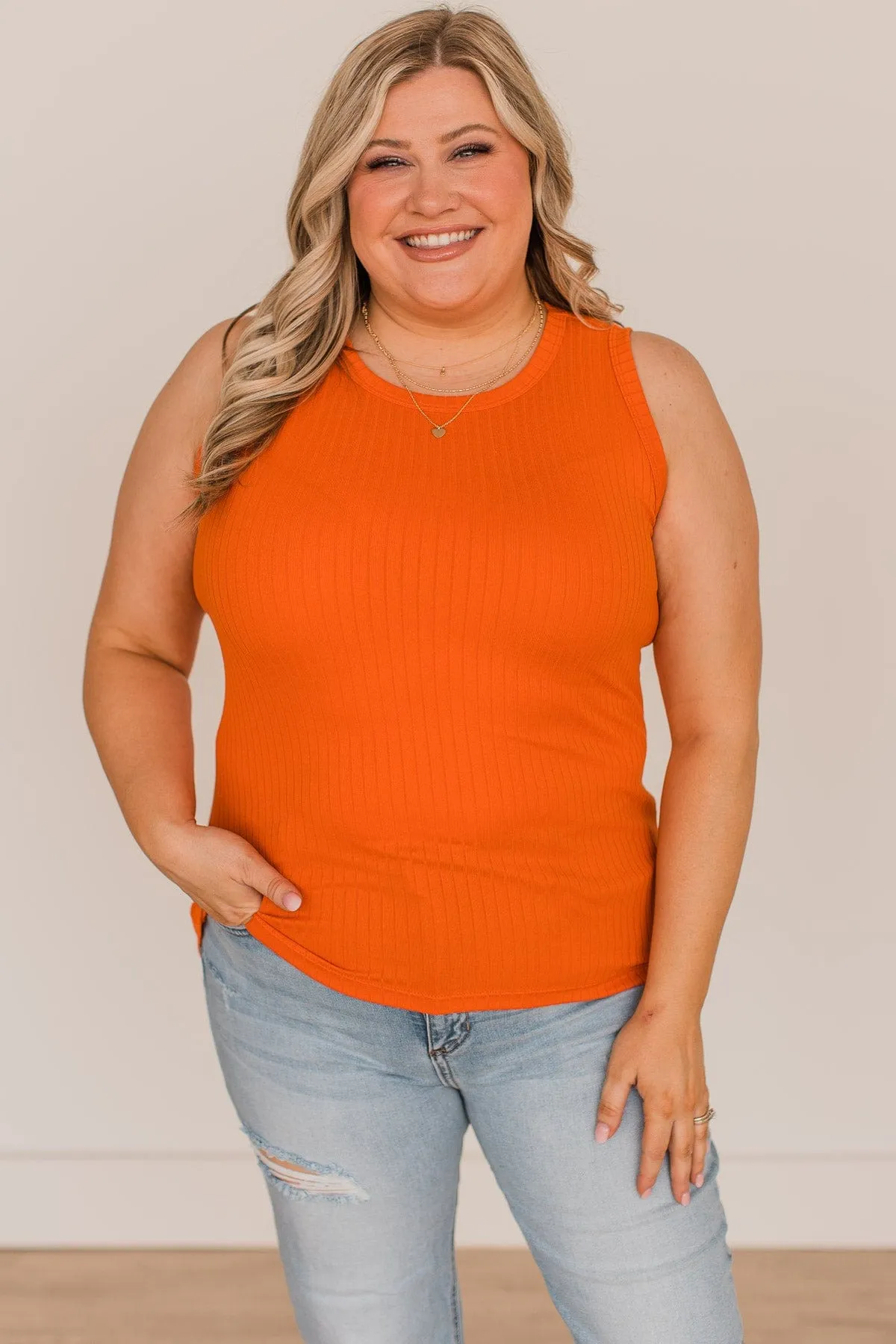 Vibrant Orange Ribbed Knit Tank