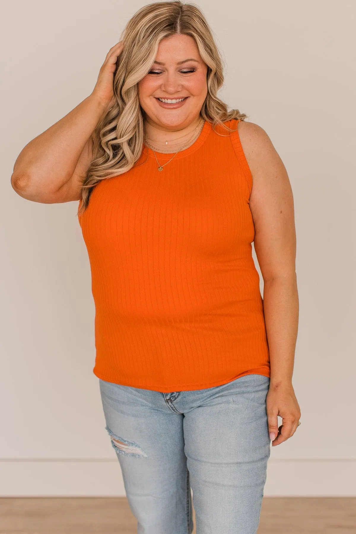 Vibrant Orange Ribbed Knit Tank