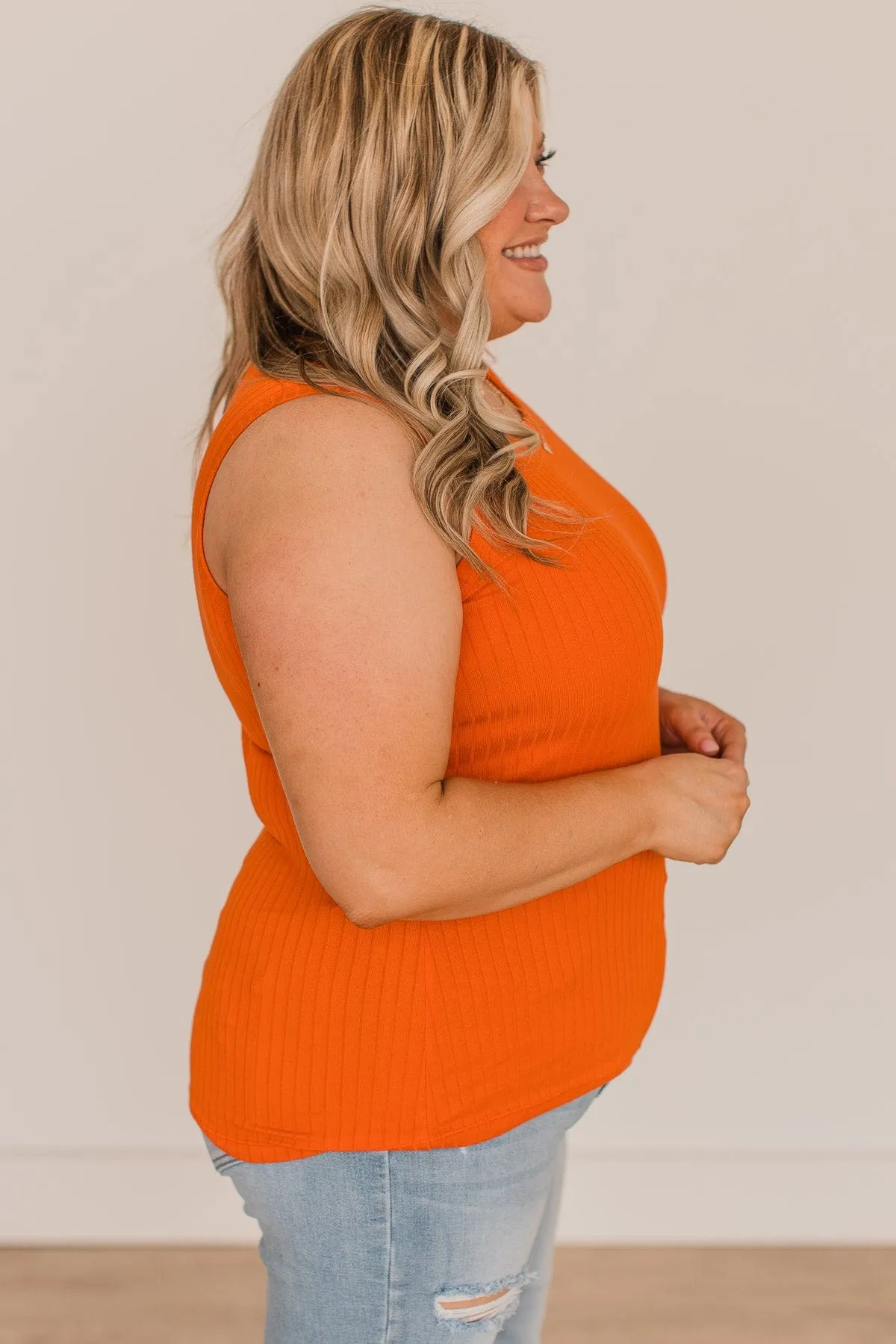 Vibrant Orange Ribbed Knit Tank