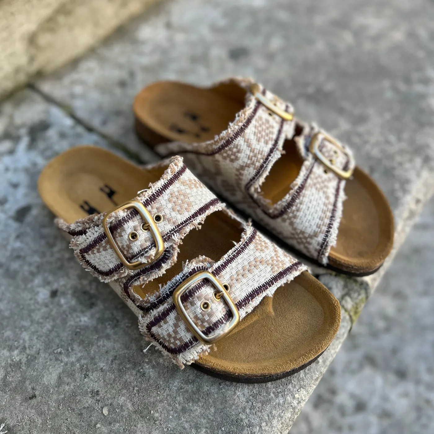 Beige Burgundy Sandals