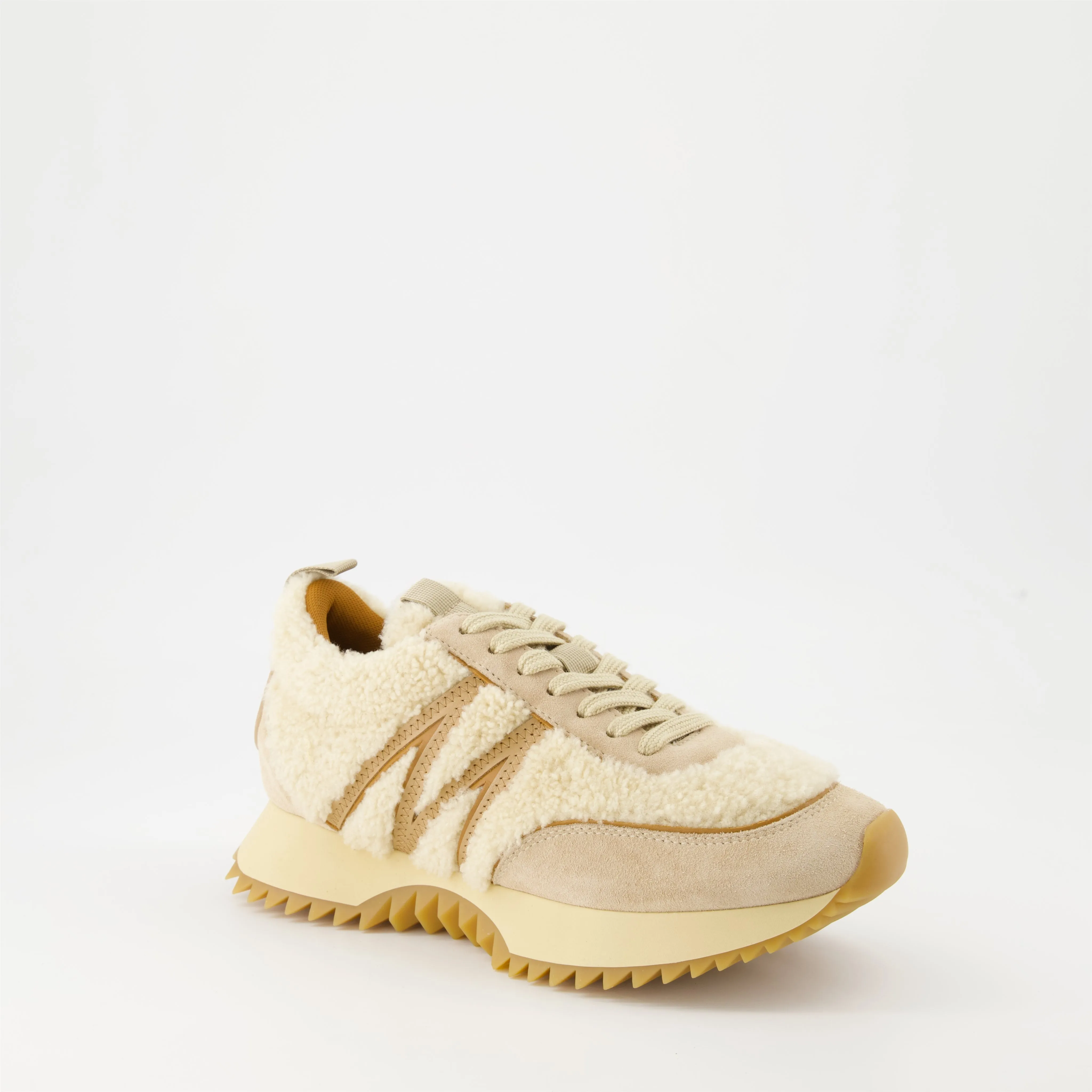 Beige Shearling Suede Sneakers