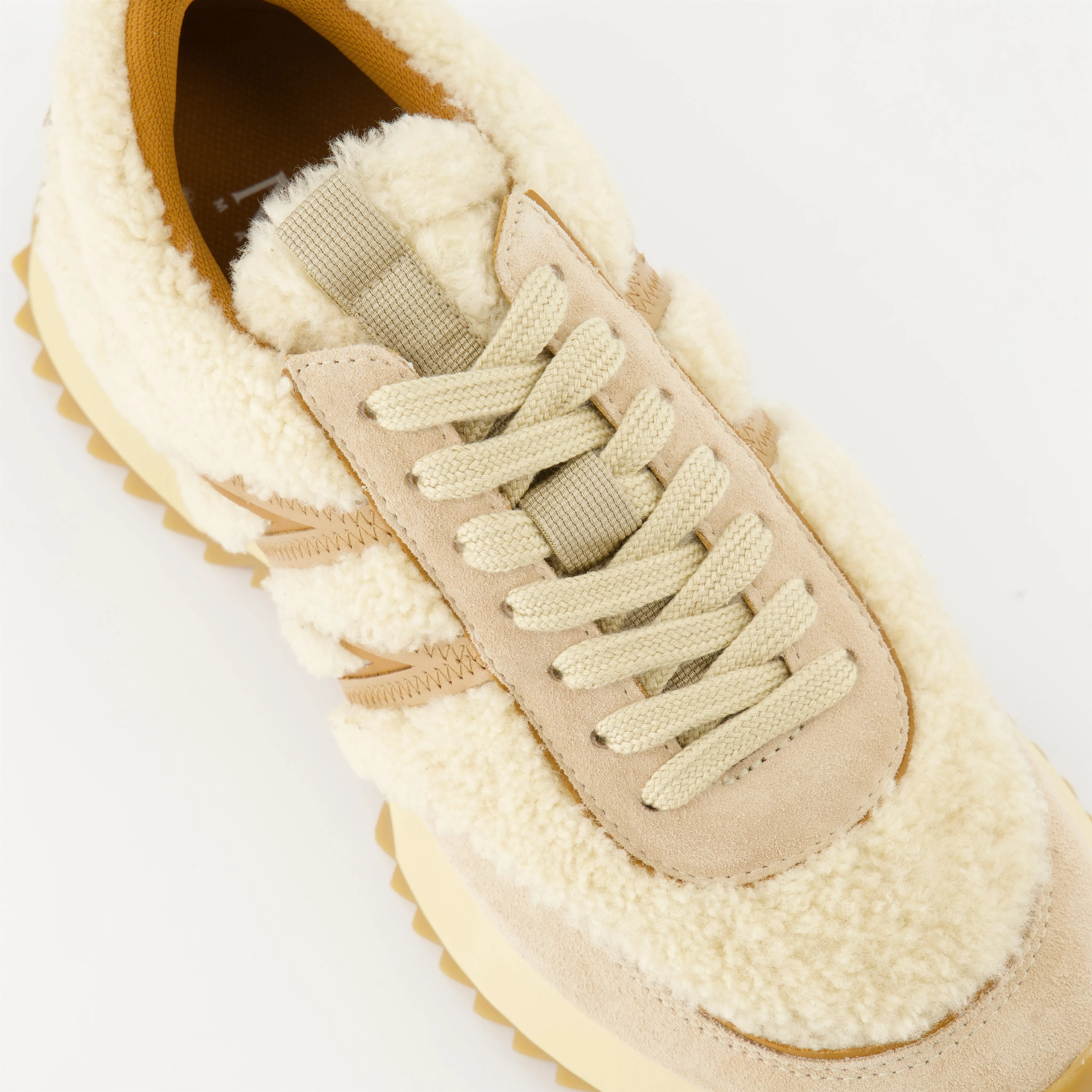 Beige Shearling Suede Sneakers