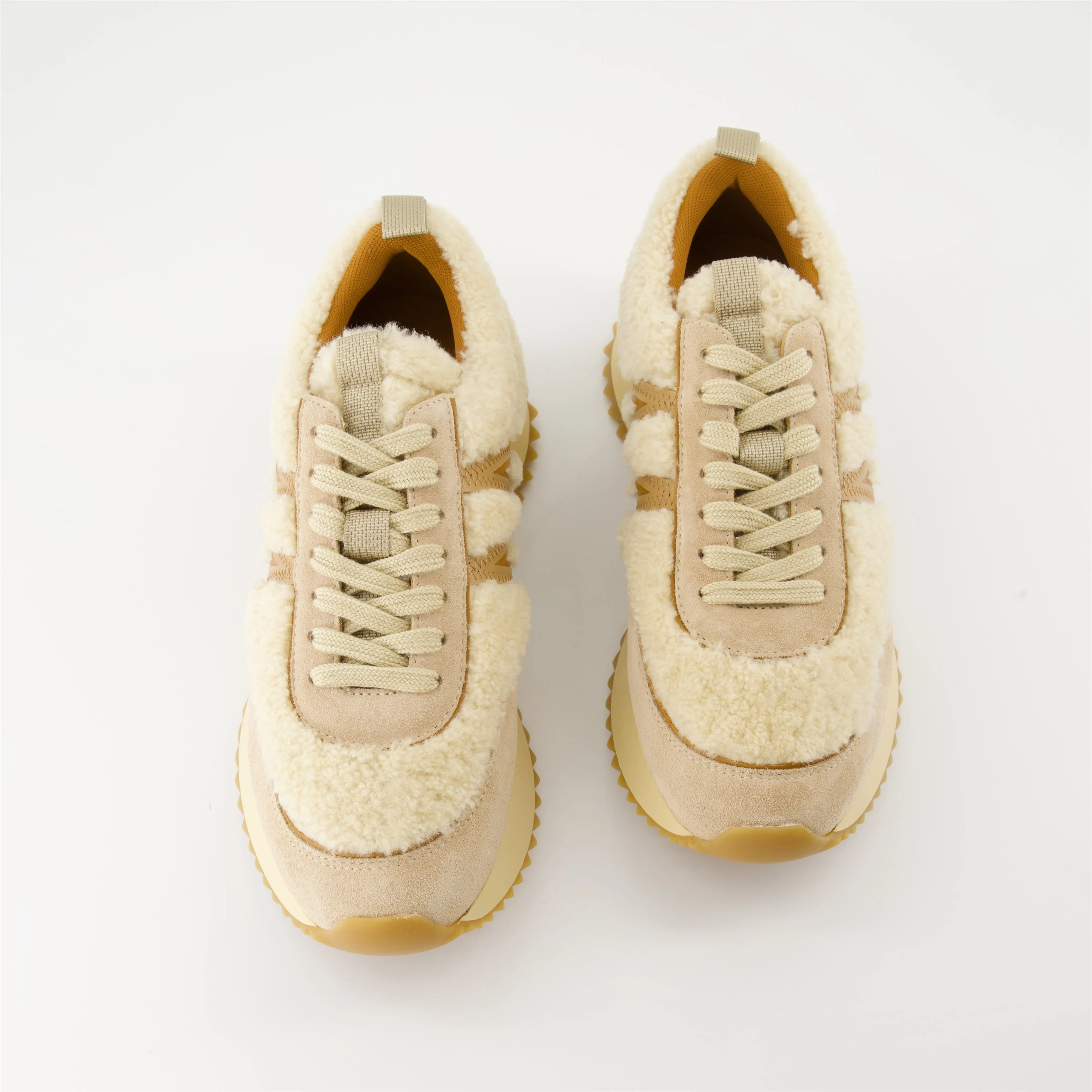 Beige Shearling Suede Sneakers