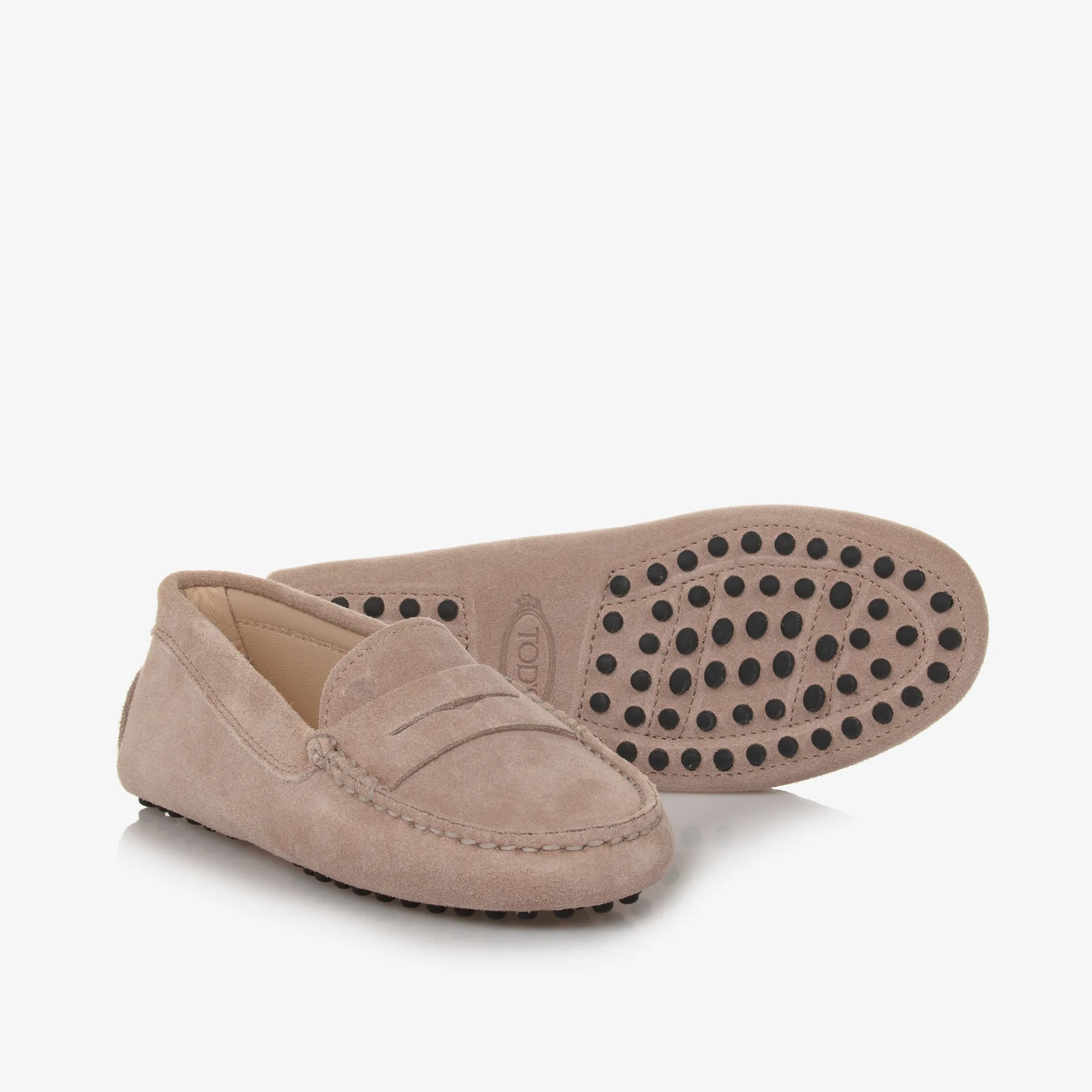 Suede Leather Moccasins in Beige