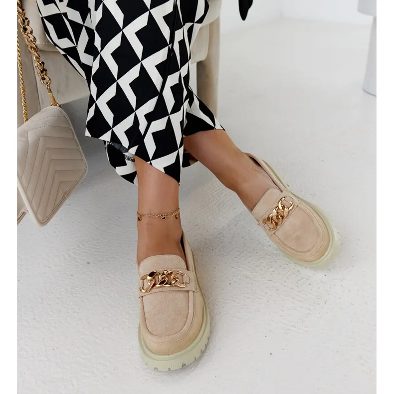 Elenor Beige Suede Moccasins