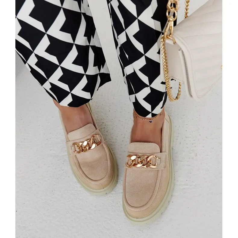 Elenor Beige Suede Moccasins