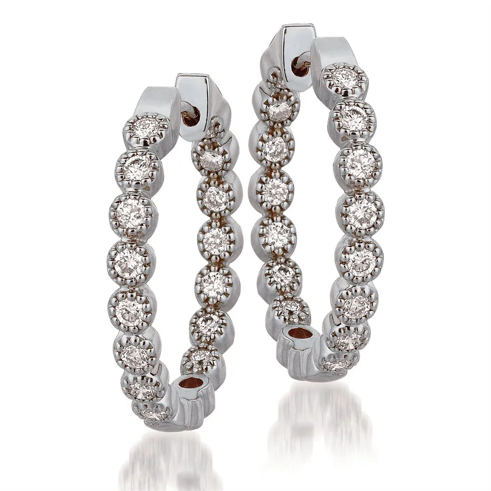 Bezel Set Diamond Inside Out 20mm Hoop Earrings in White Gold 1/2 Carat