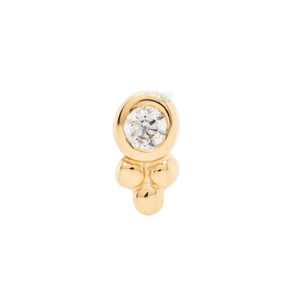 Bezel-Set with Tri Bead Cluster Threaded End in Gold with White CZ