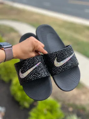 Black & AB Crystal Nike Slides