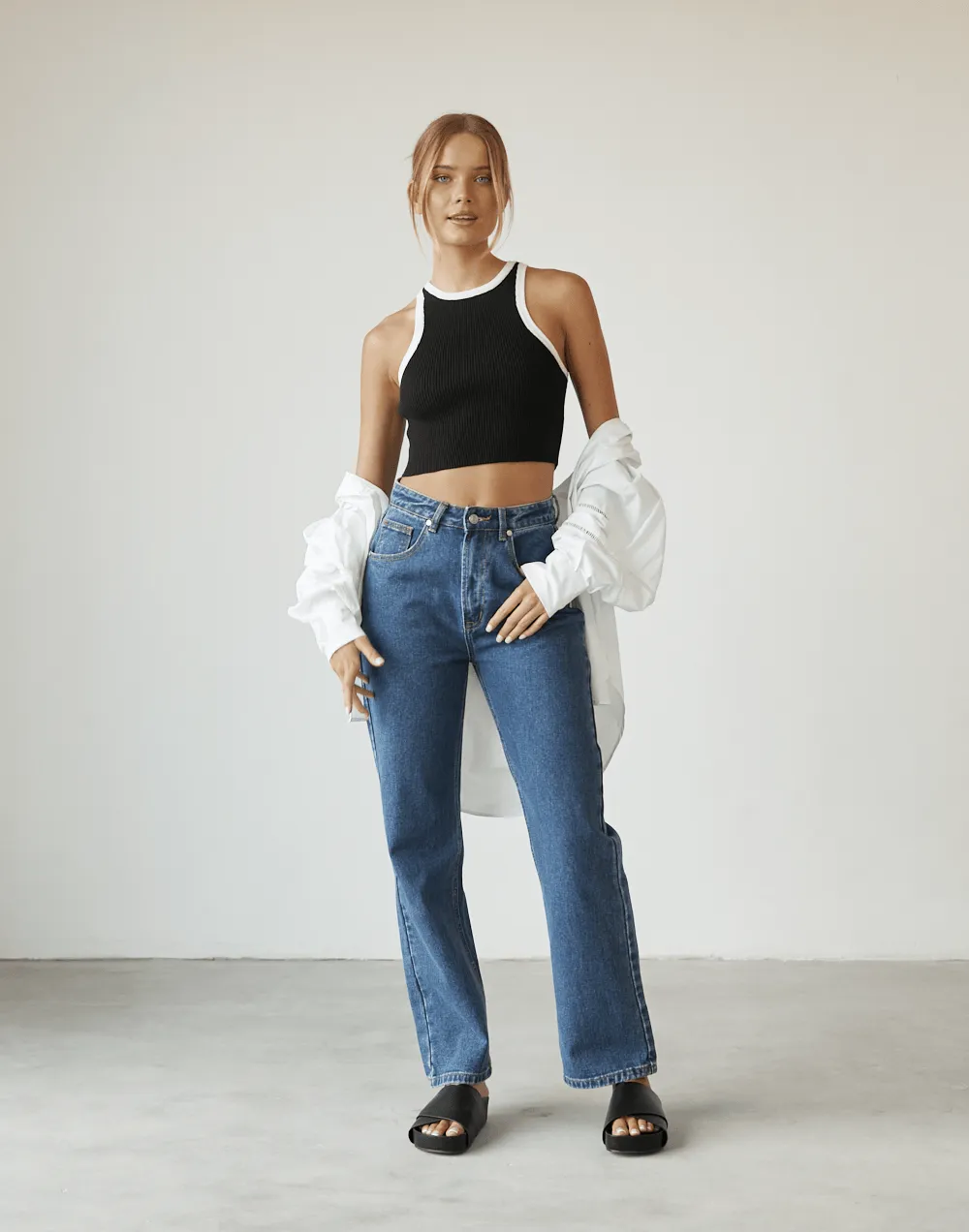 Black and White Laylani Cropped Knit Top