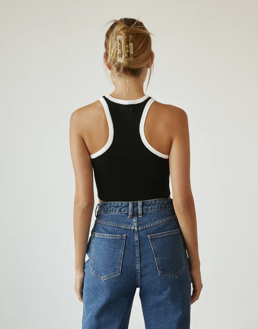 Black and White Laylani Cropped Knit Top