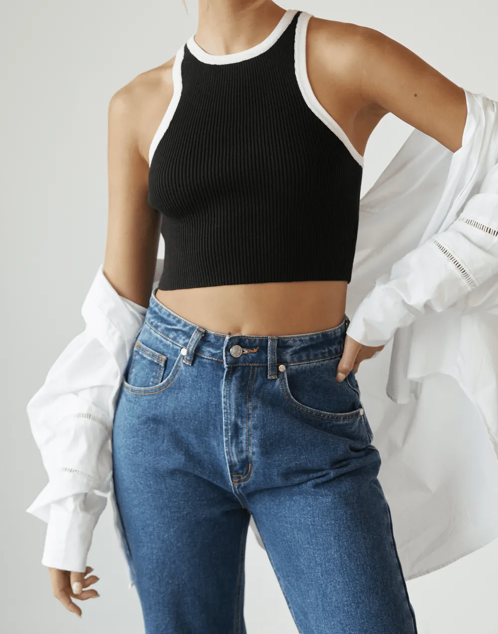 Black and White Laylani Cropped Knit Top