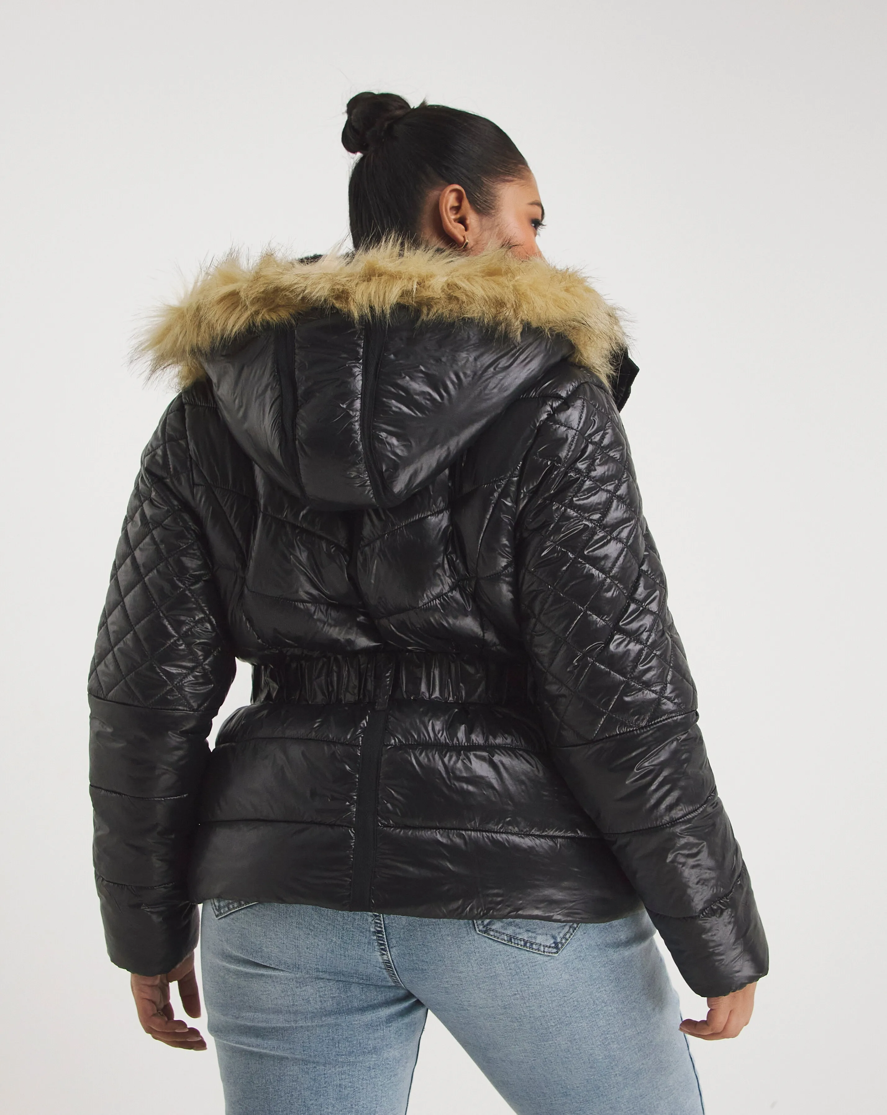 Black Luxe Short Padded Coat Simply Be