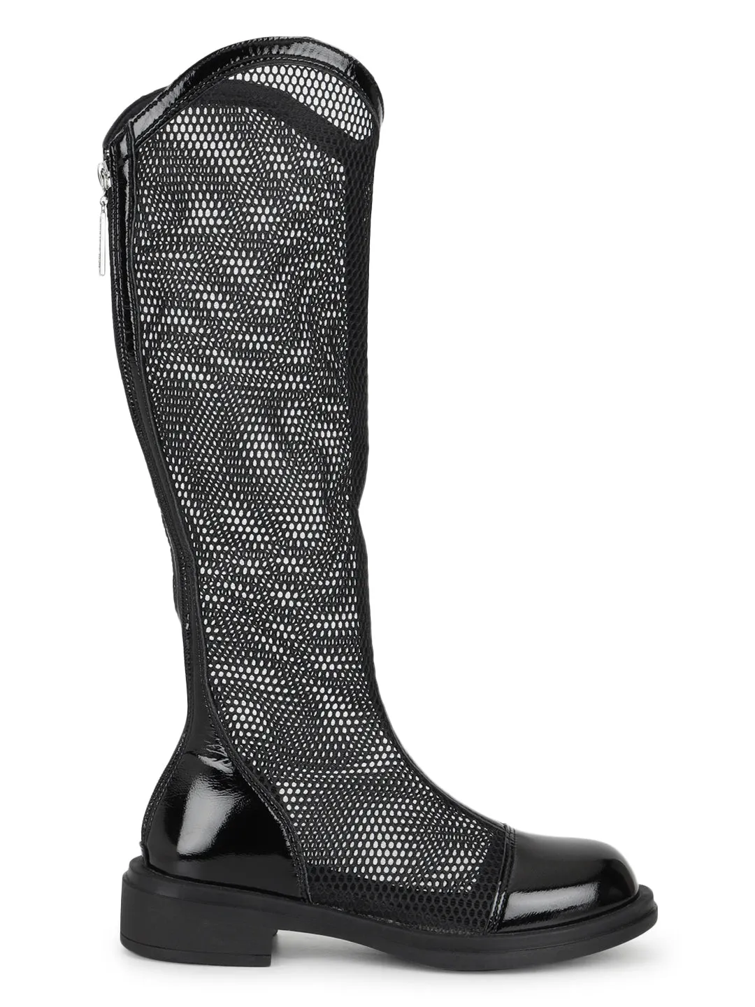 Black Patent Summer Breathable Mesh Long Boots (TC-RS3643-BLK)