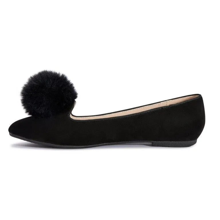 Black Pom Pom Detail Flat