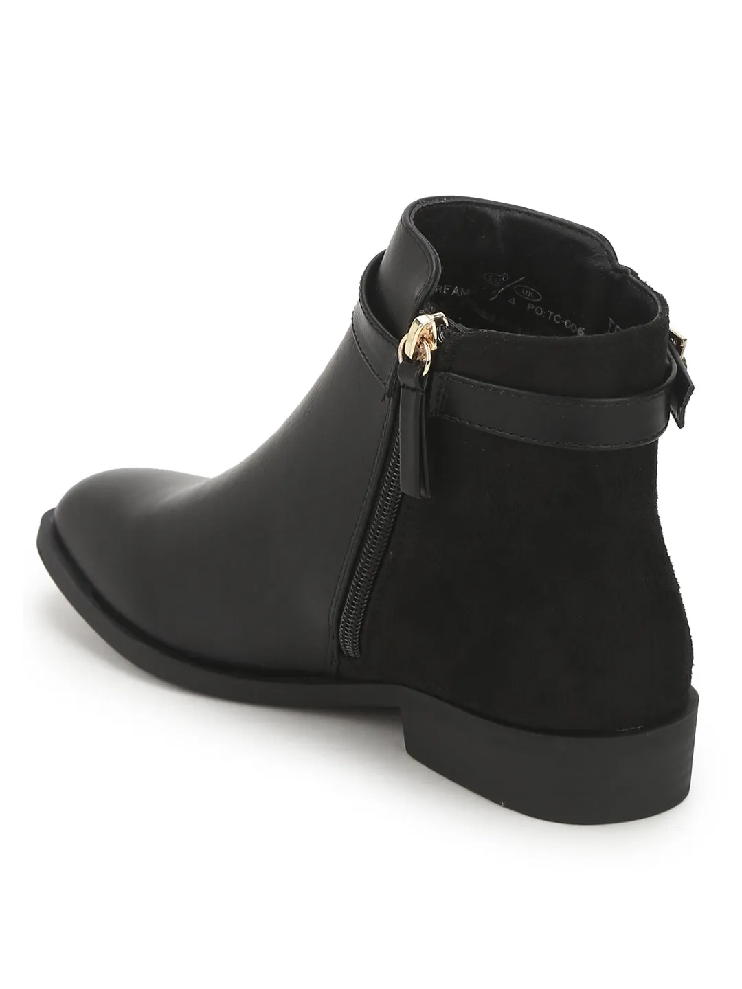 Black PU Ankle Belt Slip-on Ankle Boots