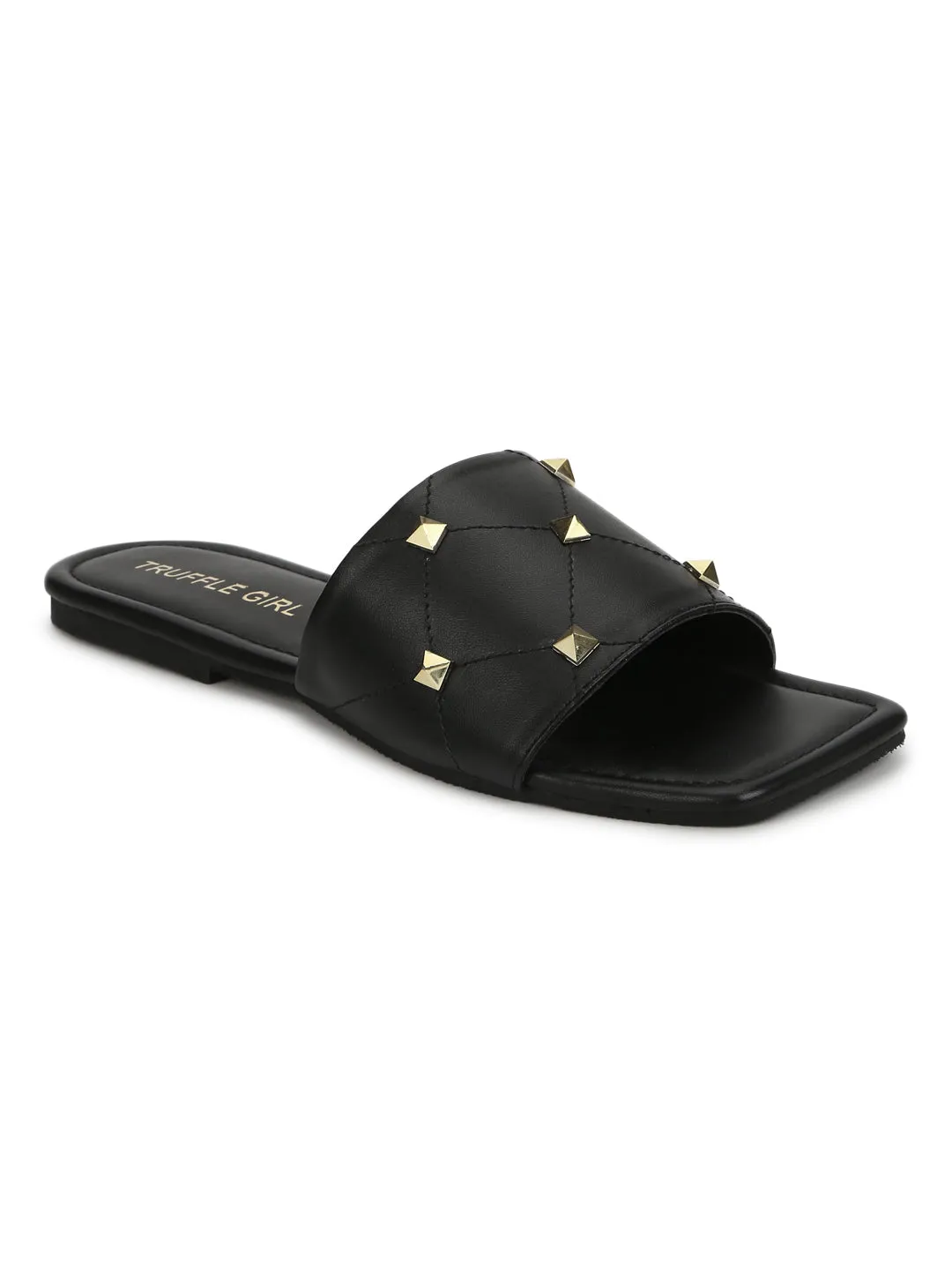 Black PU Studded Slides