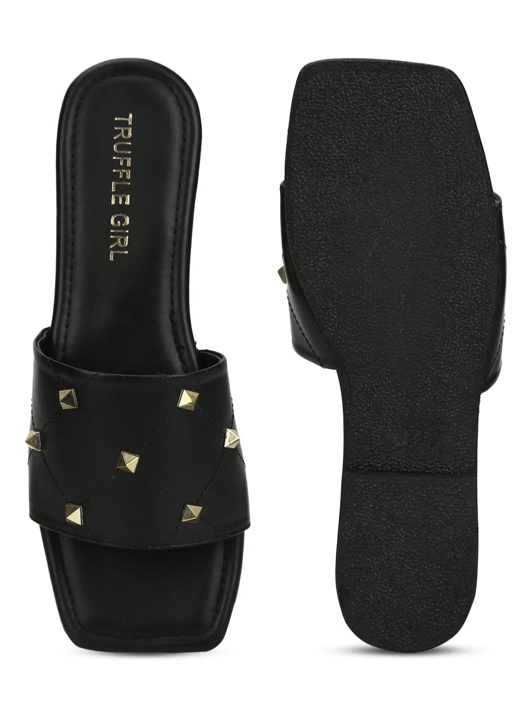 Black PU Studded Slides