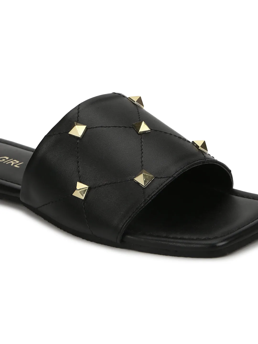 Black PU Studded Slides