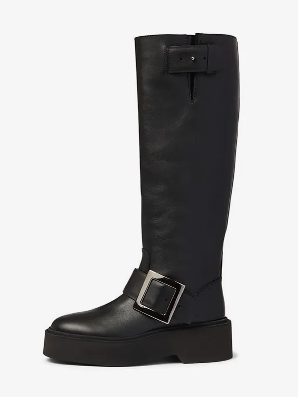 Black Riding Boots with Platform and Buckle