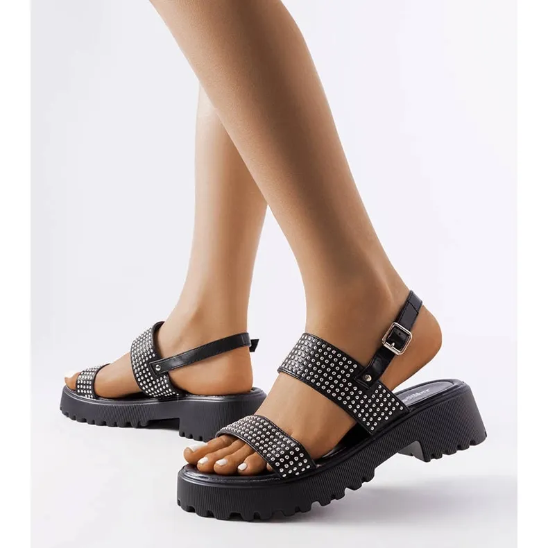 Black sandals decorated with Biloxi jets