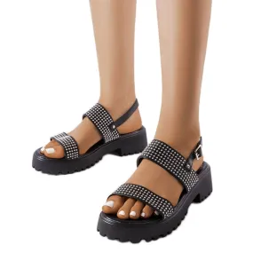 Black sandals decorated with Biloxi jets