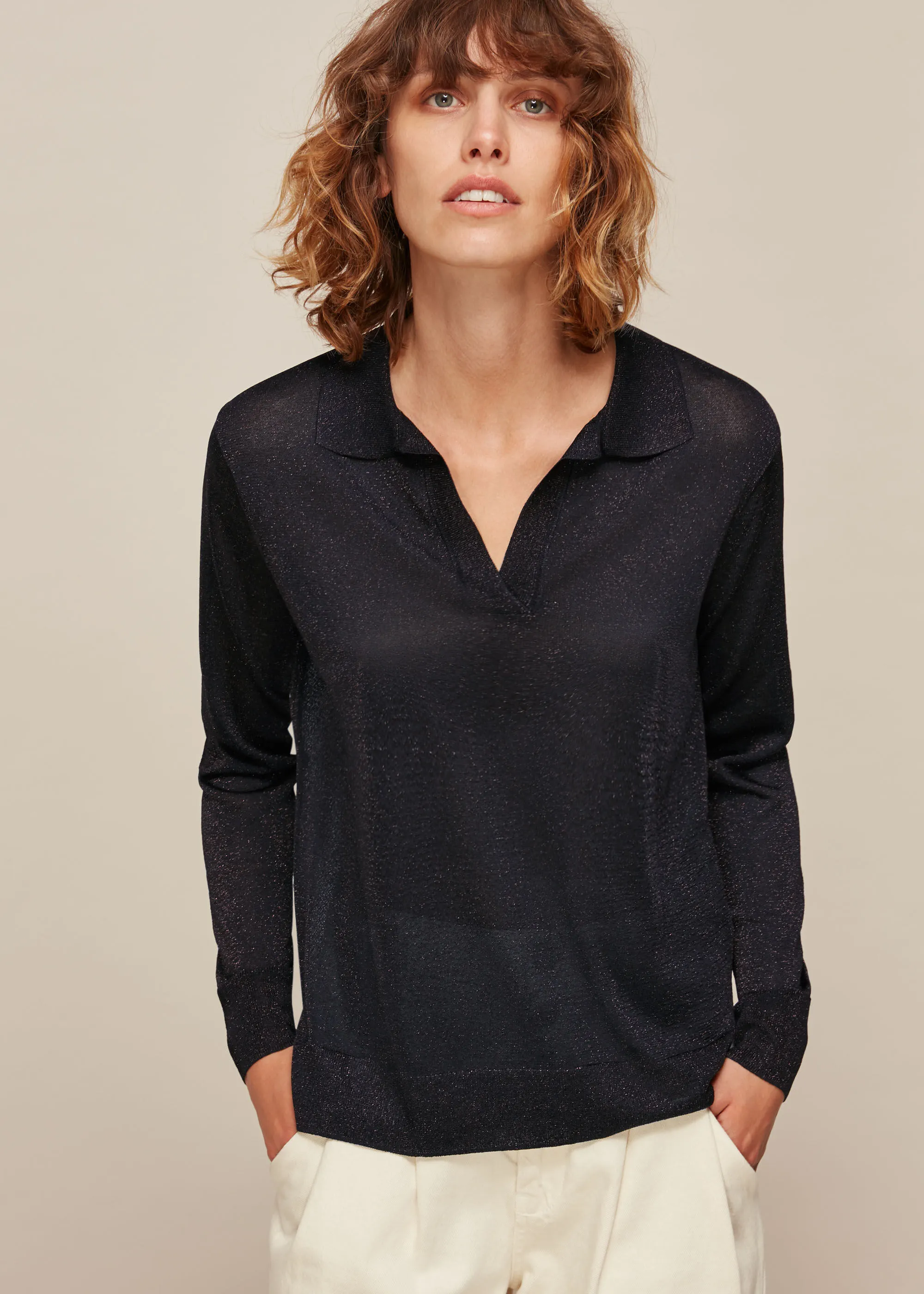 Black Sparkle Polo Top