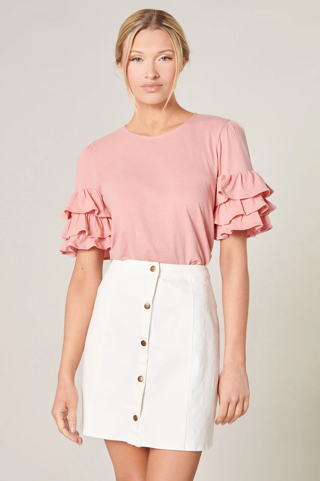 Blair Cotton Knit Ruffle Sleeve Top