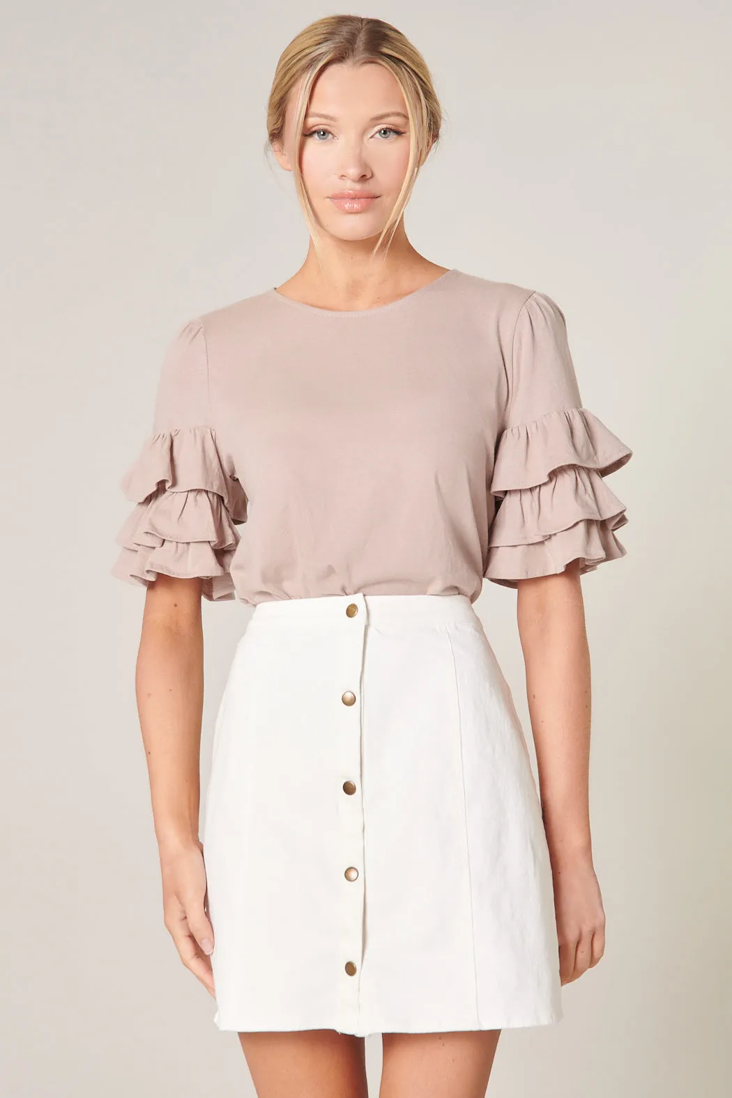 Blair Cotton Knit Ruffle Sleeve Top