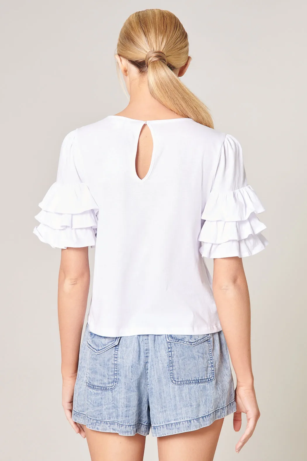 Blair Cotton Knit Ruffle Sleeve Top