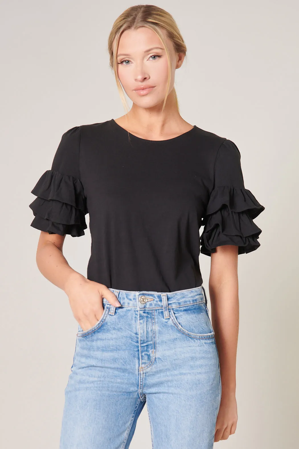 Blair Cotton Knit Ruffle Sleeve Top