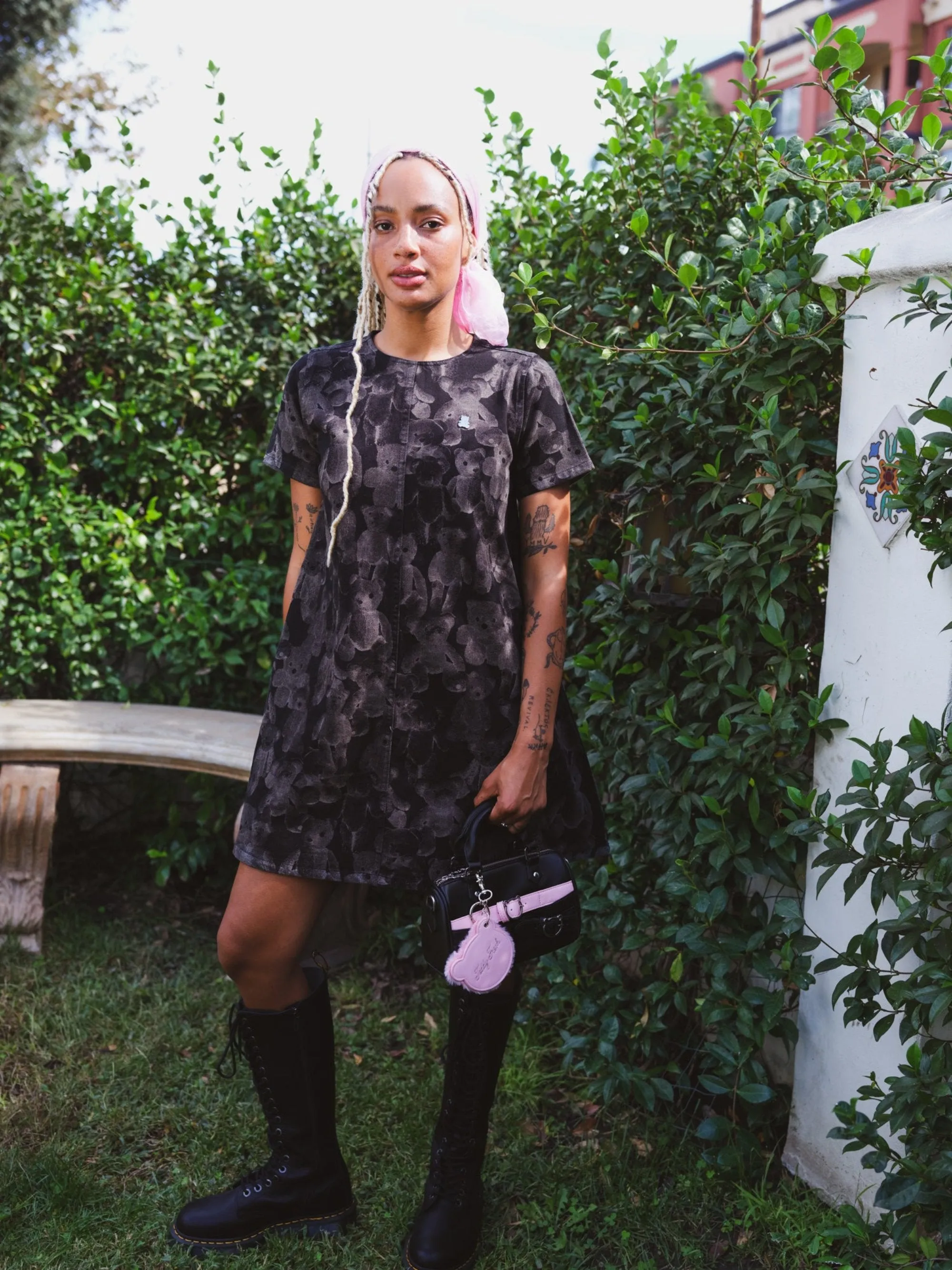 Bleached Out Bear Denim Dress