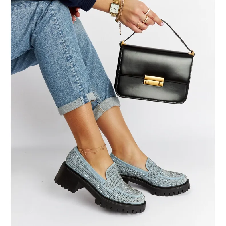 Blue moccasins massive Parent heel