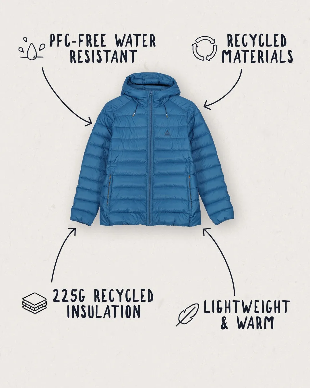 Blue Steel Insulated Jacket Made from Recycled Materials