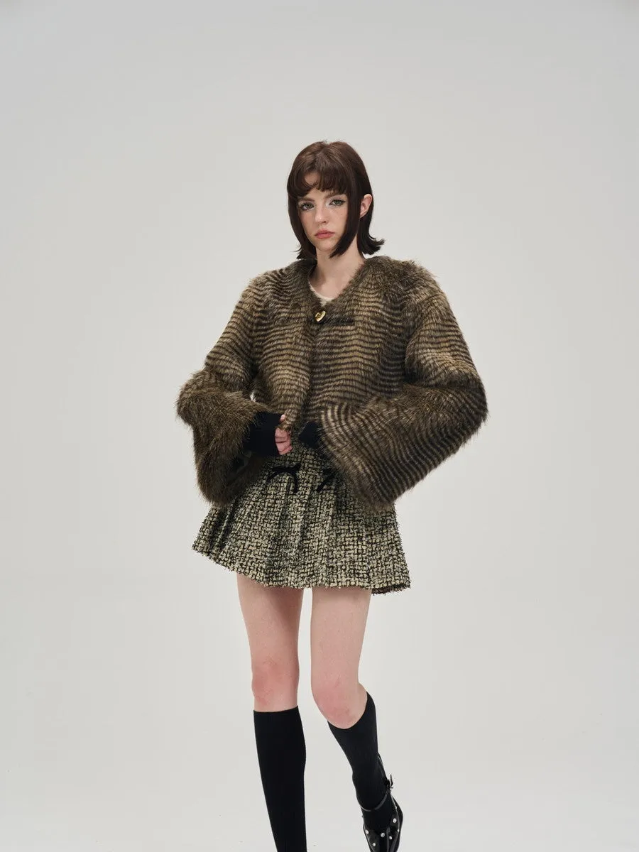 Border Fur Fluffily No-Collar Loose Jacket