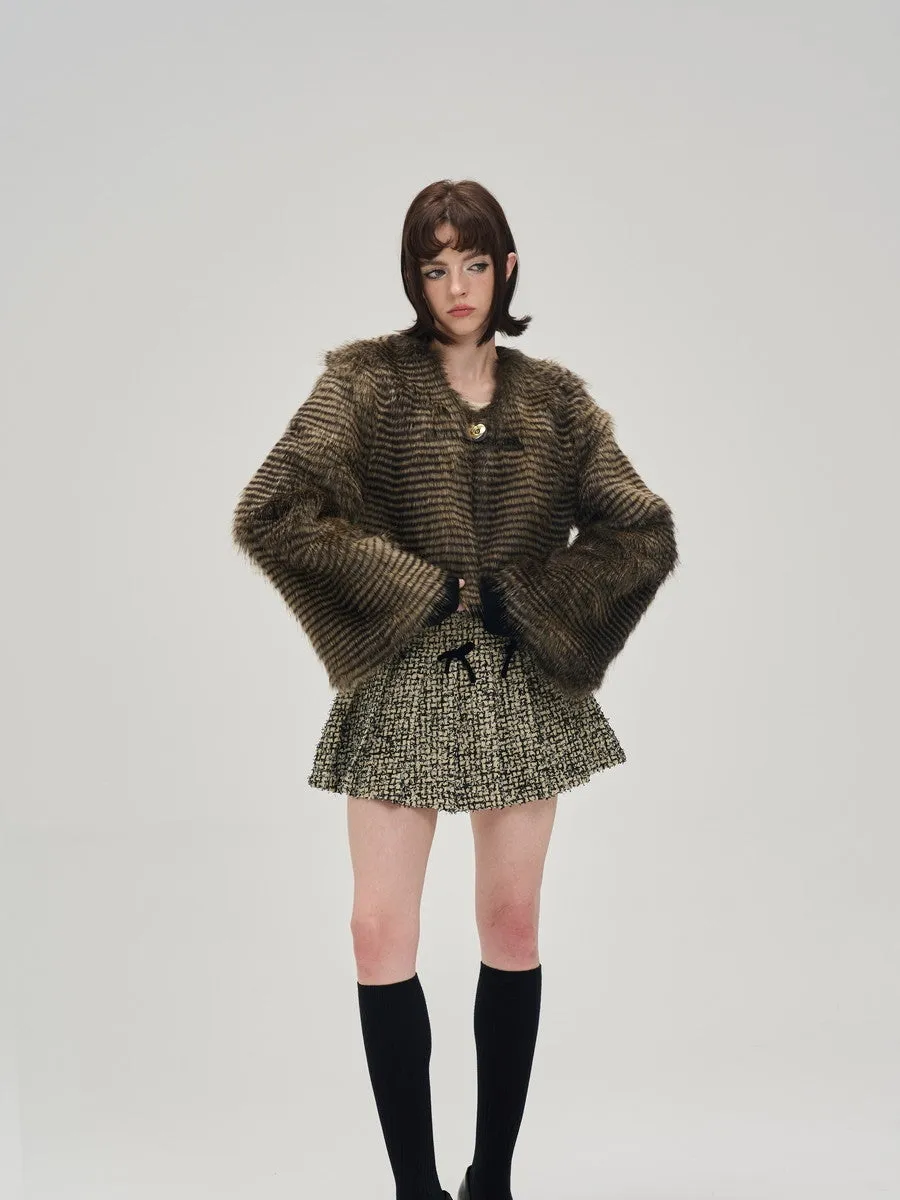 Border Fur Fluffily No-Collar Loose Jacket