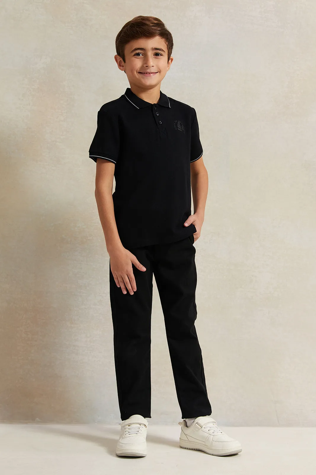 Boys Black Pique Polo Shirt