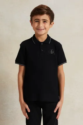 Boys Black Pique Polo Shirt