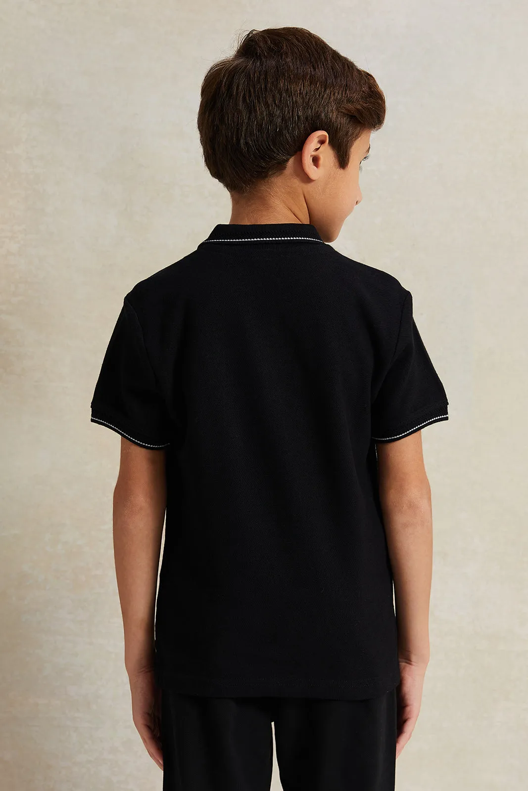 Boys Black Pique Polo Shirt