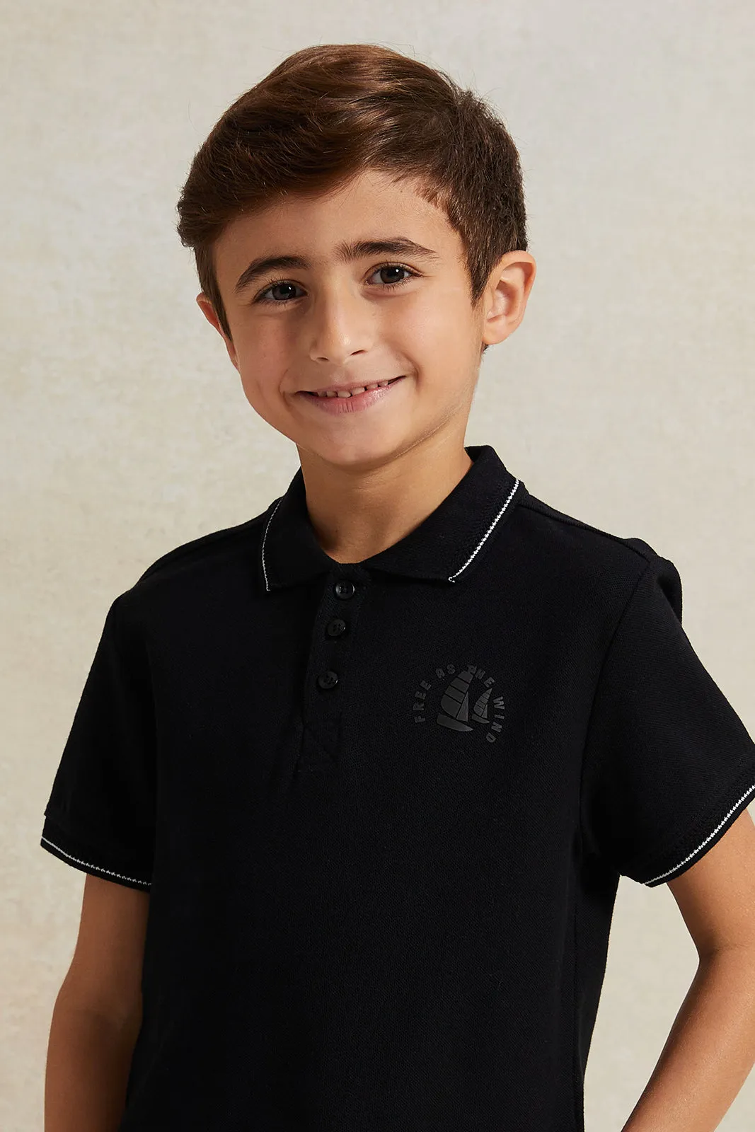 Boys Black Pique Polo Shirt