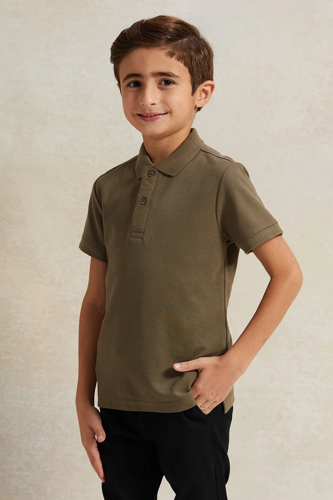 Boys Olive Basic Polo Shirt