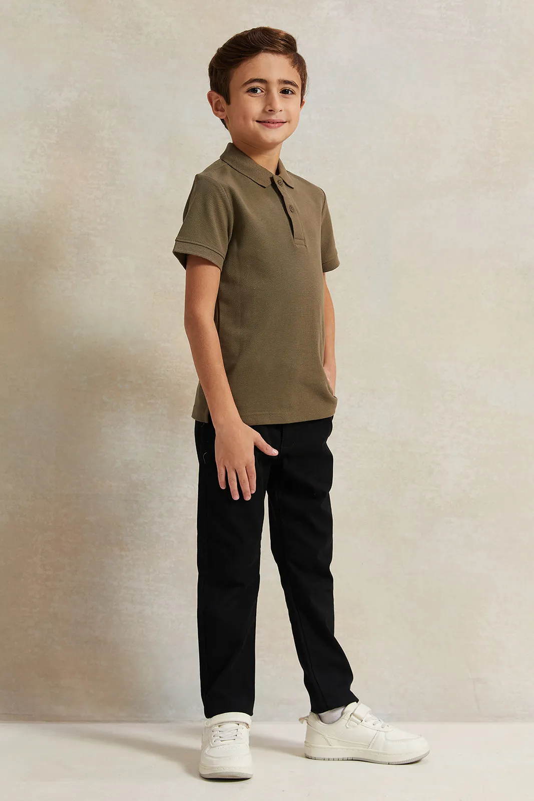 Boys Olive Basic Polo Shirt