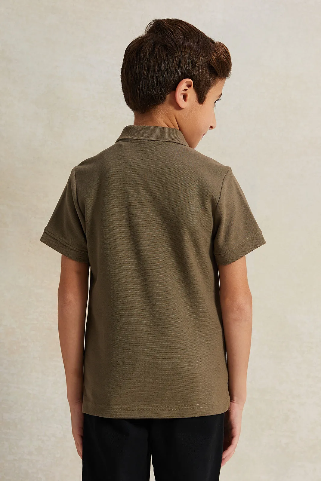 Boys Olive Basic Polo Shirt