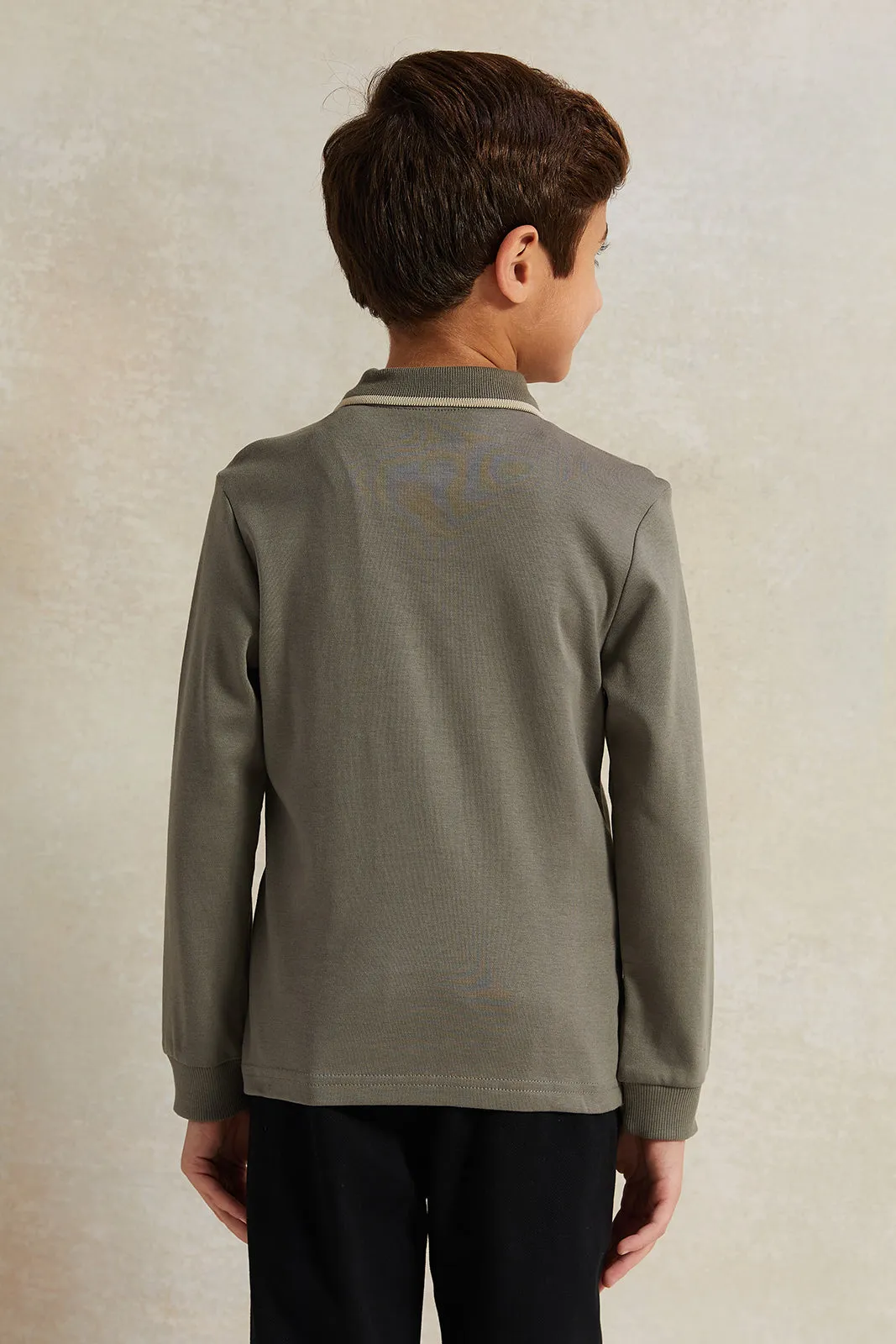 Boys Olive Long Sleeve Polo Shirt