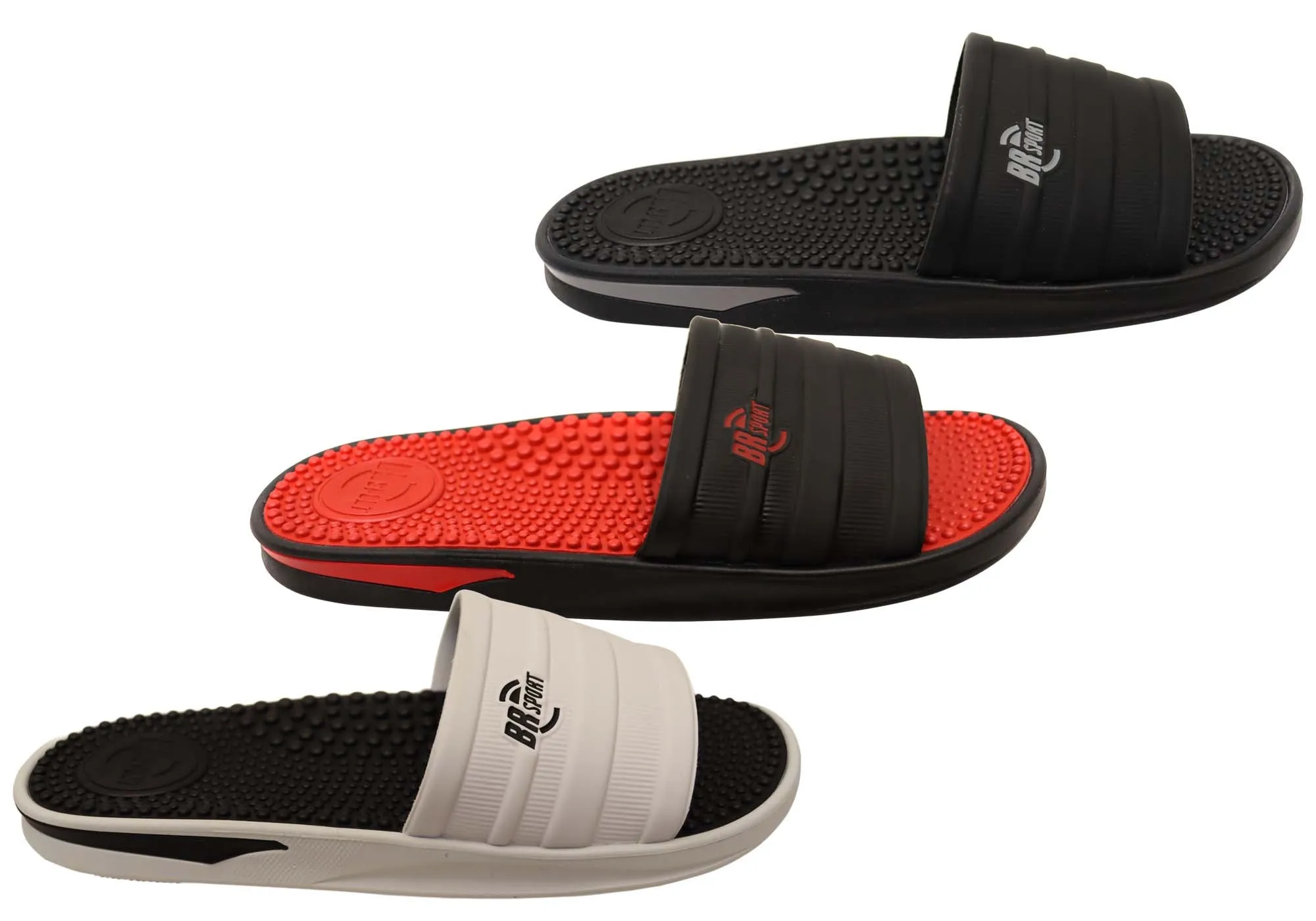 BR Sport Zak Mens Brazilian Comfort Slides Sandals With Massage Balls