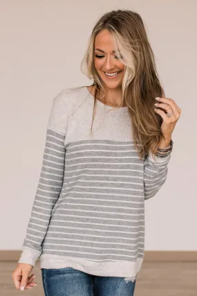 Grey Striped Knit Top