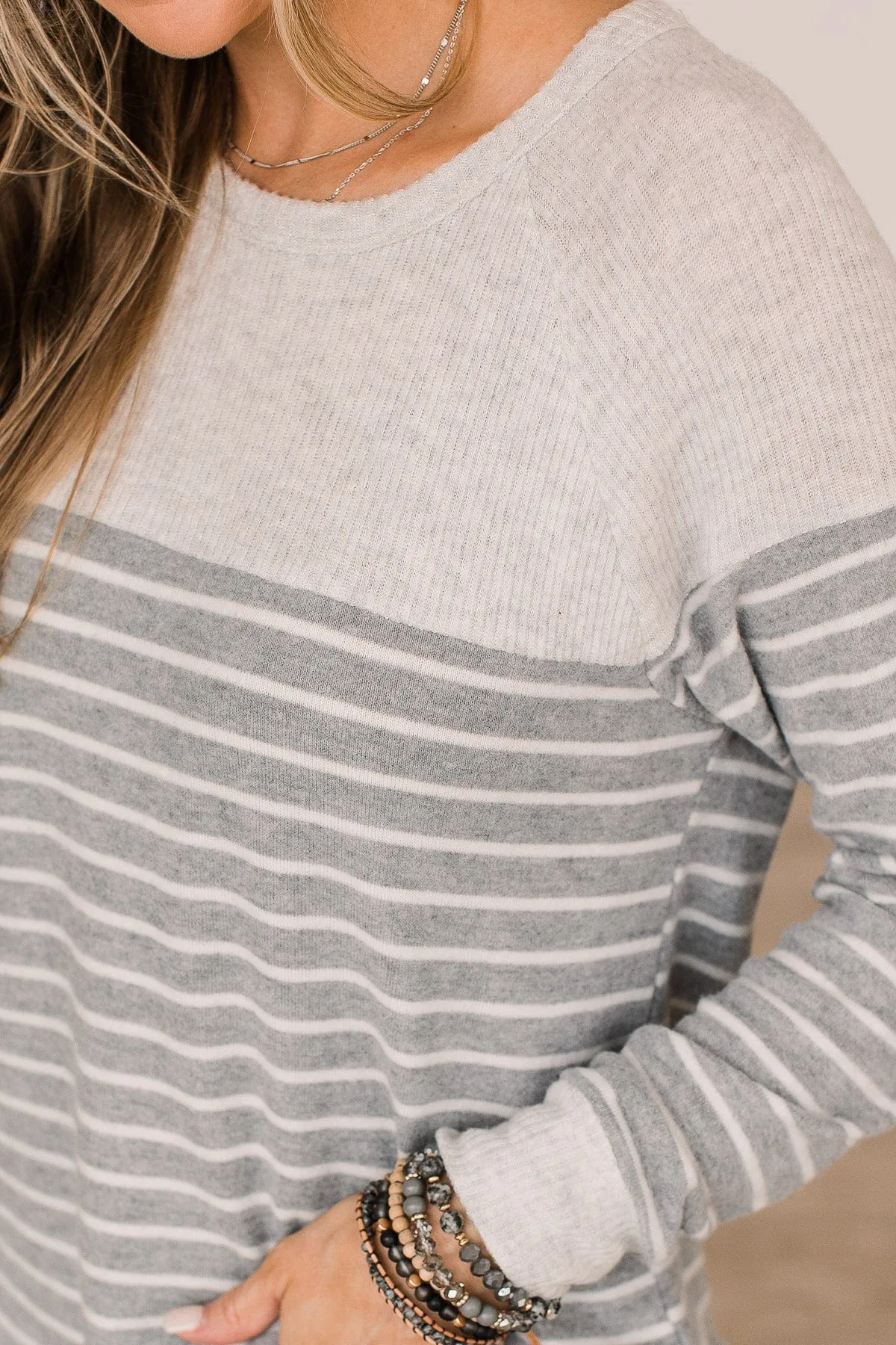 Grey Striped Knit Top