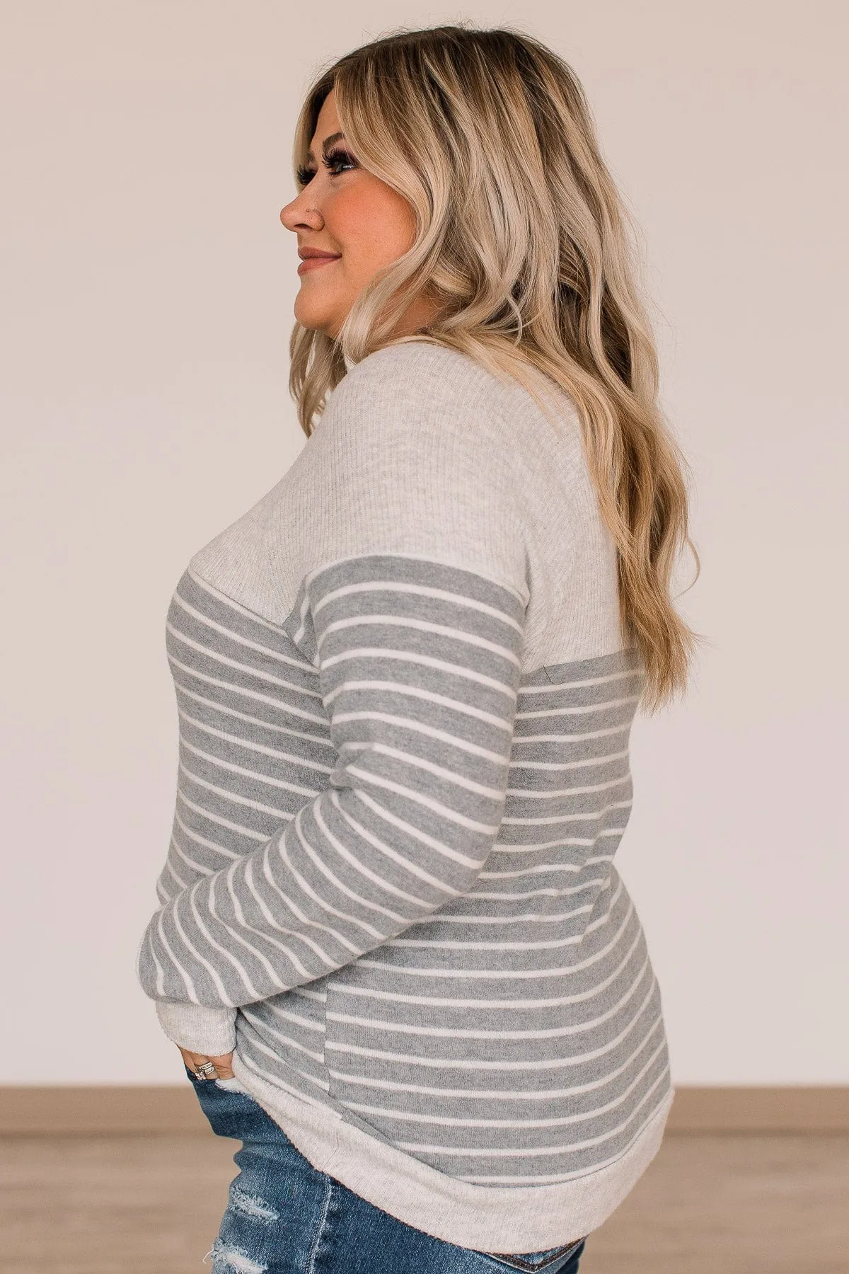 Grey Striped Knit Top