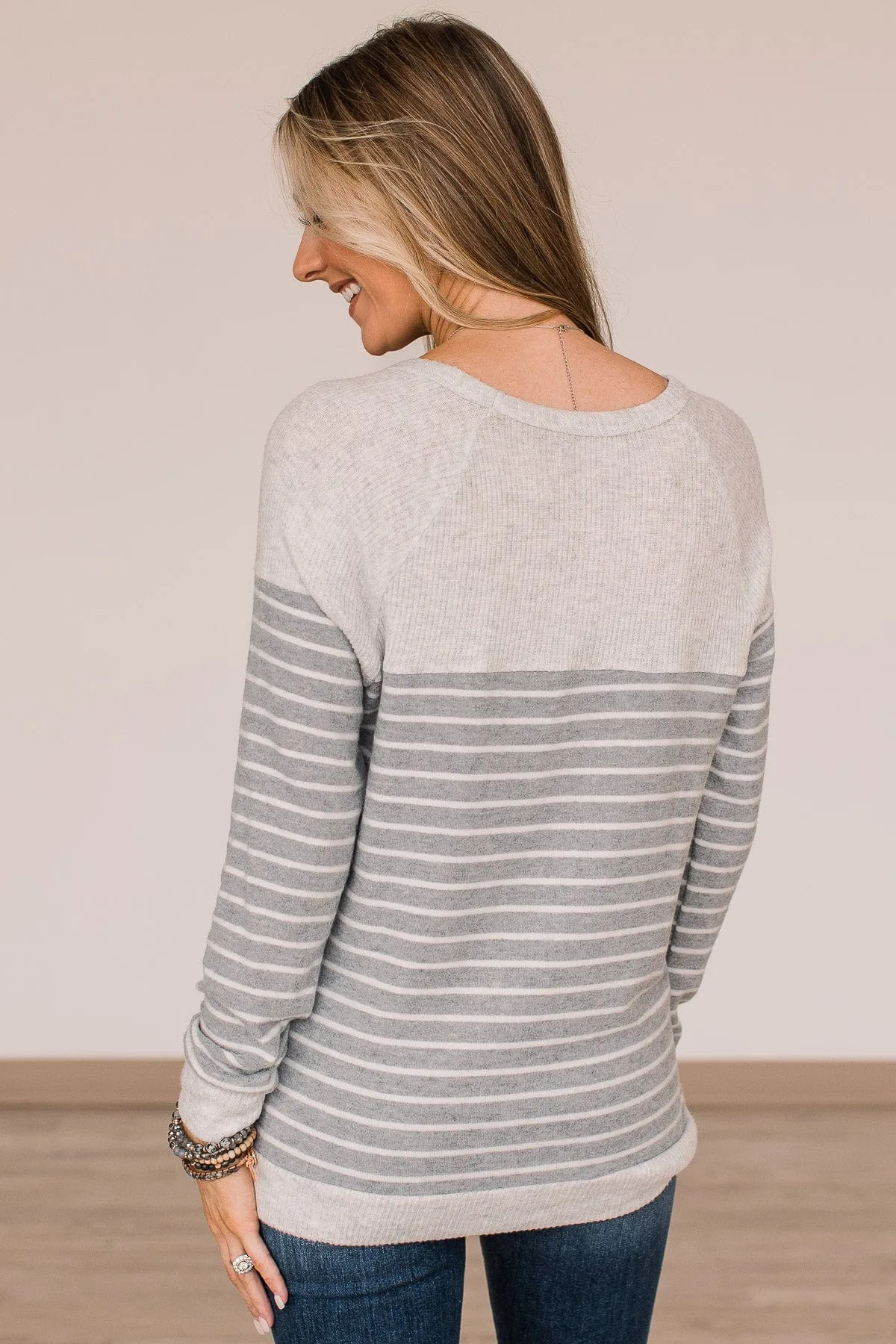 Grey Striped Knit Top